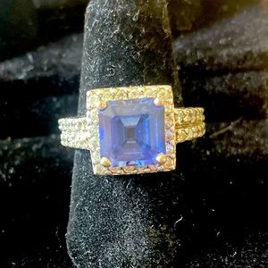 Lab created Sapphire and diamond (Cz) ring on sterling
